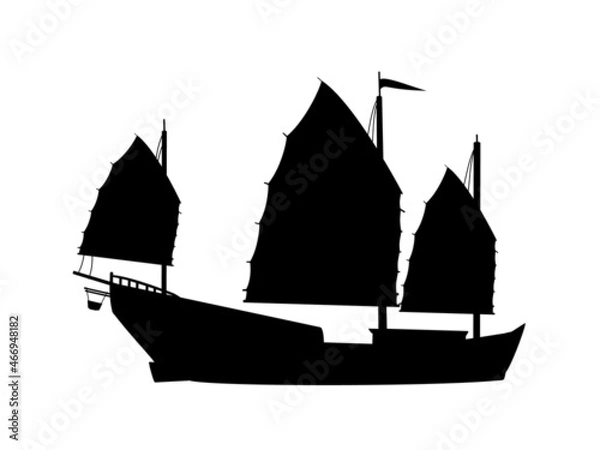 Obraz Silhouette oriental ship with sails.