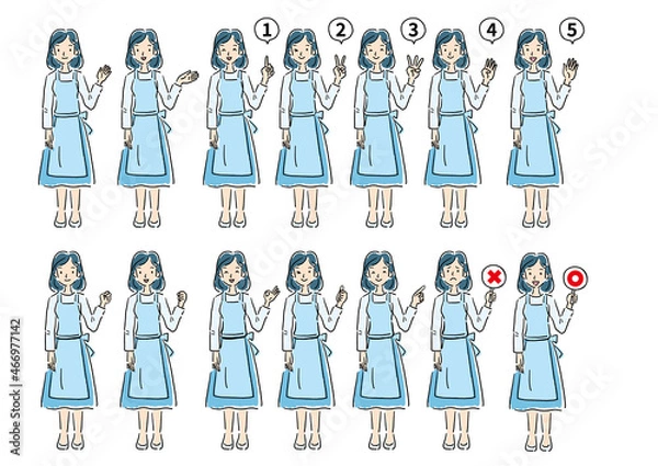 Fototapeta エプロン姿成人女性指差し