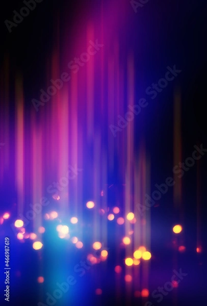 Fototapeta Bright abstract blurred background with bokeh. Blurred lights, neon glowing lines on a dark background.