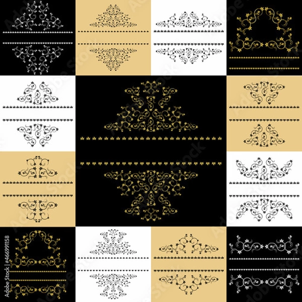 Fototapeta Set of black gold framed labels. Monograms for design