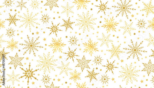 Fototapeta seamless pattern with snowflakes, winter gold layout for greeting card banner border