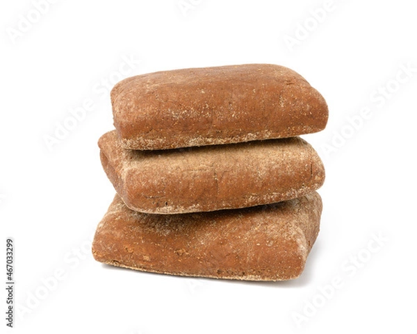 Fototapeta baked rectangular rye flour buns on white isolated background