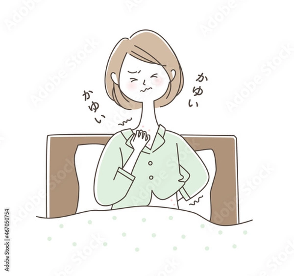 Obraz 寝る前に肌がかゆくなり掻きむしる女性