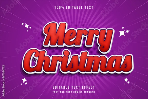 Fototapeta Merry christmas,3 dimensions editable text effect red gradation comic style