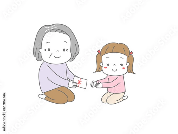 Fototapeta 孫にお年玉を渡しているおばあちゃん