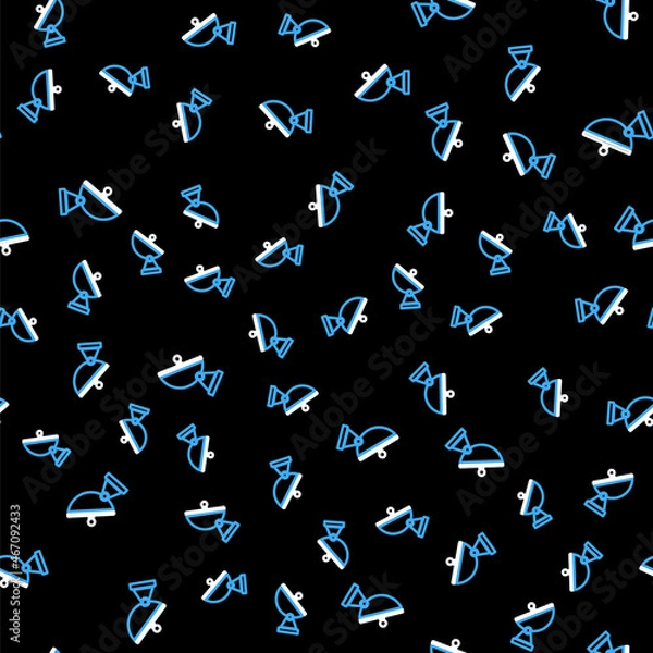 Fototapeta Line Radar icon isolated seamless pattern on black background. Military search system. Vector