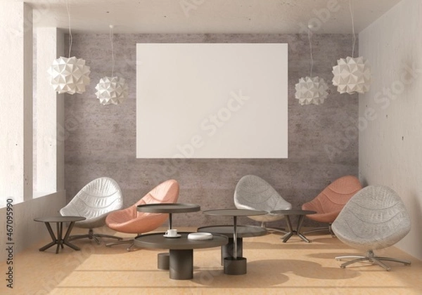 Fototapeta 3D illustration Mockup photo frame in lounge rendering