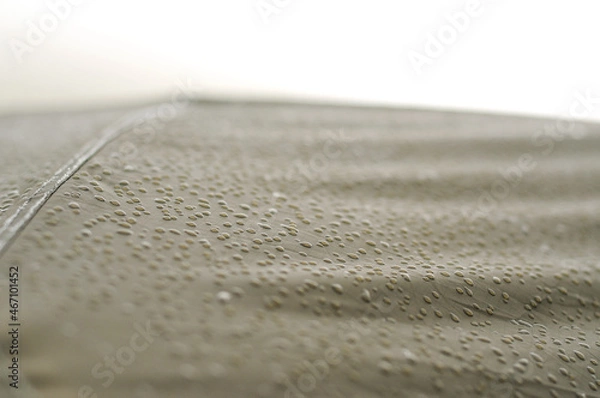Obraz Raindrops on the awning of the tent. Rainy day in the mountains.