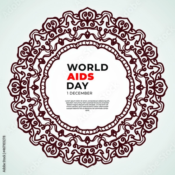 Fototapeta 1 December world aids day banner or card template and background with mandala
