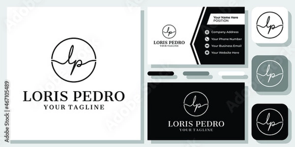 Obraz Initial Letter LP PL Script Signature Handwriting Circle Clean Logo Design with Business Card Template