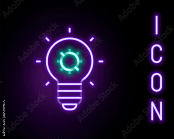 Fototapeta Glowing neon line Light bulb with concept of idea icon isolated on black background. Energy and idea symbol. Inspiration concept. Colorful outline concept. Vector