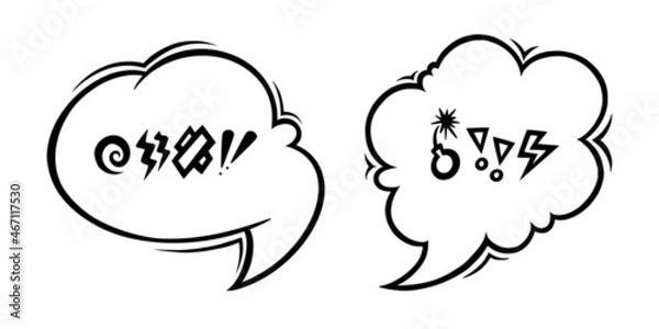 Fototapeta Swearing speech bubble censored with symbols. Hand drawn swear words in text bubbles to express exclamation and harsh mood. Vector illustration isolated in white background