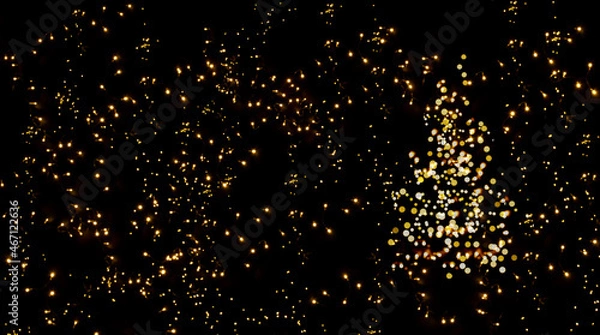 Fototapeta christmas garlands in black background with christmas tree silhouette. texture to overlay