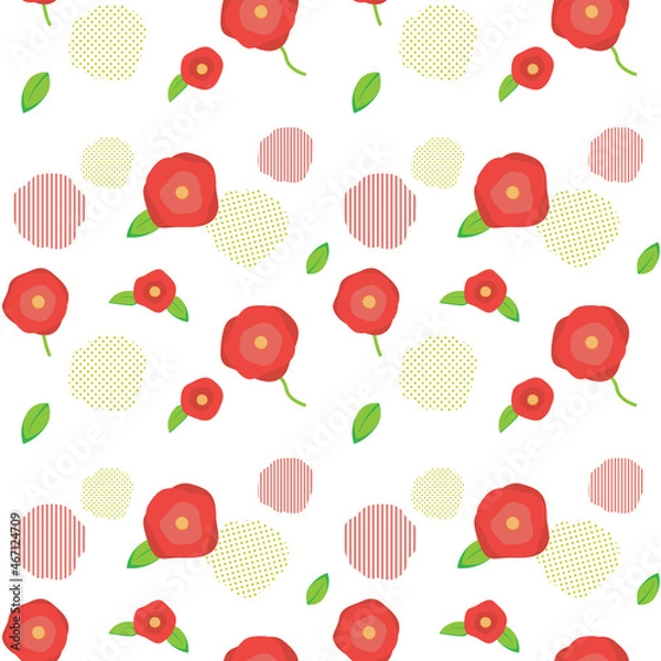 Obraz 可愛いお花のシームレスパターン 白背景 模様 赤色