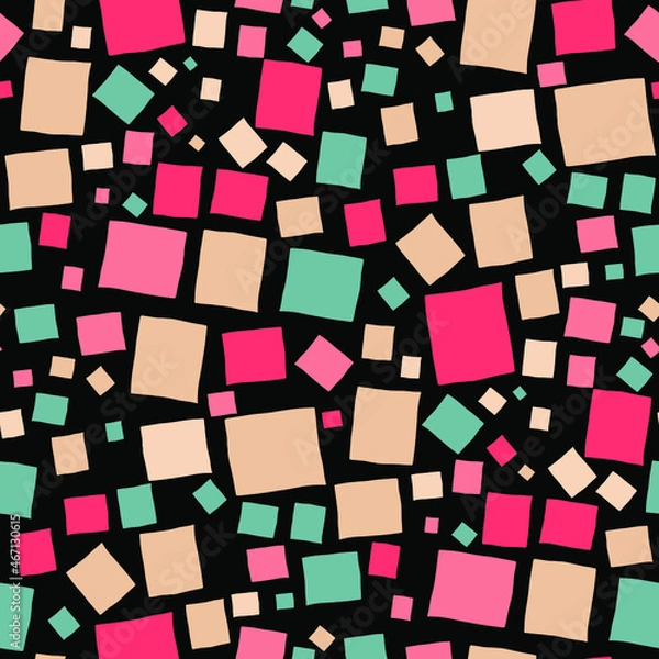 Fototapeta Seamless vector pattern with abstract modern doodles. Bright summer print. Trendy colorful background. Vintage geometric doodles.