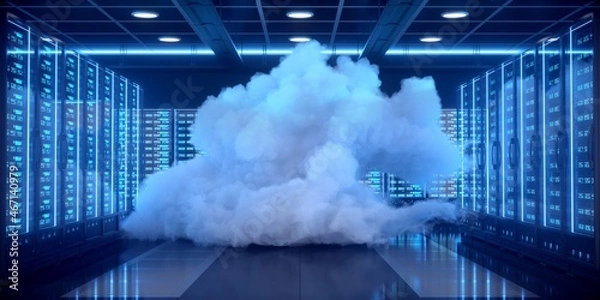 Obraz Large cloud within a data center. Sustainable data computing background. 