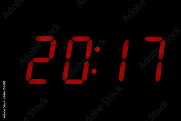 Fototapeta eighties red classic alarm clock display numbers reproduction from real photos and isolated on black overlay 