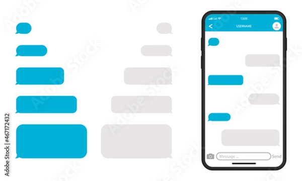 Obraz Mockup of Telegram Messenger Chat in Mobile Phone. Template of Smartphone and Empty Talk Speech Bubble Icon. Conversation on Smartphone Screen. Interface of Mobile App. Isolated Vector Illustration