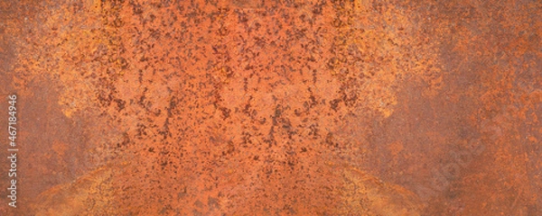Obraz texture of an old metal surface coated with a layered orange rust.  banner, Copy space for interior design background, wallpaper