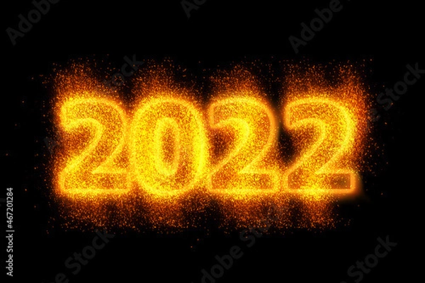 Fototapeta 3D illustration New Year concept 2022 design with text fire.
