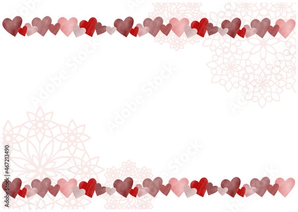 Obraz イラスト素材：手描き風のハートとレース模様のフレーム