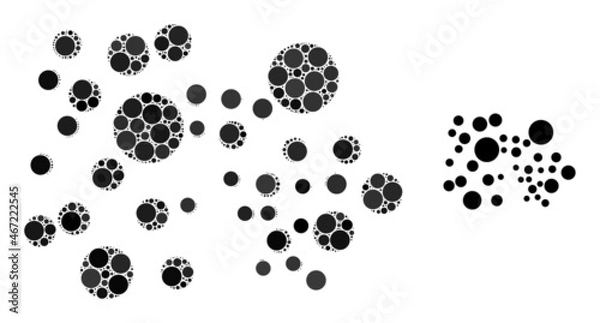 Fototapeta Bubble cluster vector collage of circle dots in different sizes and color tones. Circle dots are grouped into bubble cluster vector mosaic. Abstract vector design concept.