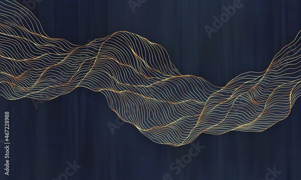 Fototapeta Graphic abstraction. A cascade of smooth golden lines. Interior printing, pattern for printing
