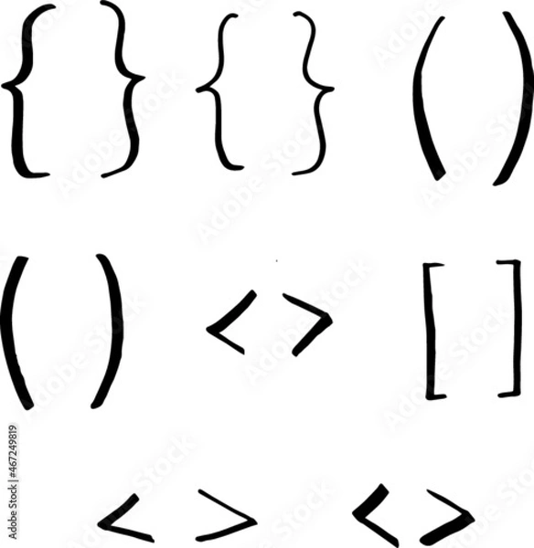 Obraz Hand drawn curly braces and square brackets. Vector illustration.
