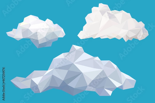 Fototapeta White cloud low poly icons vector set, polygon triangle and geometric design cartoon, can use for banner ,icon in gaming template, vector art and illustration.