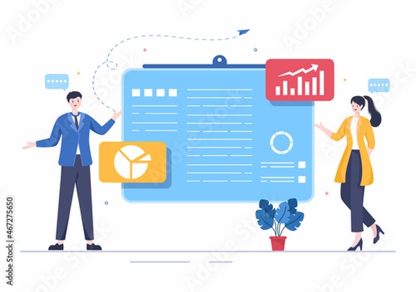 Fototapeta Presentation Marketing Planning Cartoon Vector Illustration. Businessman Plan Strategy and Business Meeting to Carry out the New Project Concept