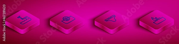 Fototapeta Set Isometric line Swimmer diving into pool, Water polo, Swimming trunks and Windsurfing icon. Vector