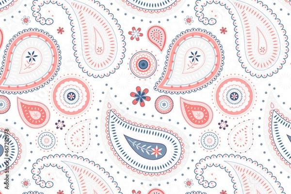 Fototapeta Pink paisley background, cute decorative pattern vector