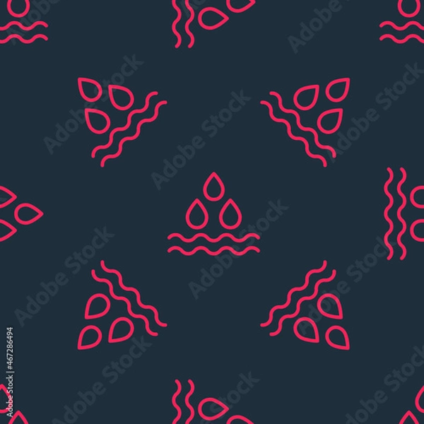 Fototapeta Red line Water drop icon isolated seamless pattern on black background. Vector