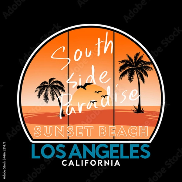 Obraz los angeles California surfing with falm tree sunset background 