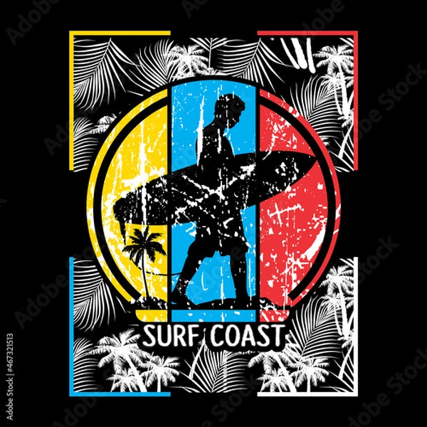 Obraz Surfing surf paradise merchandise silhouette with sunset background