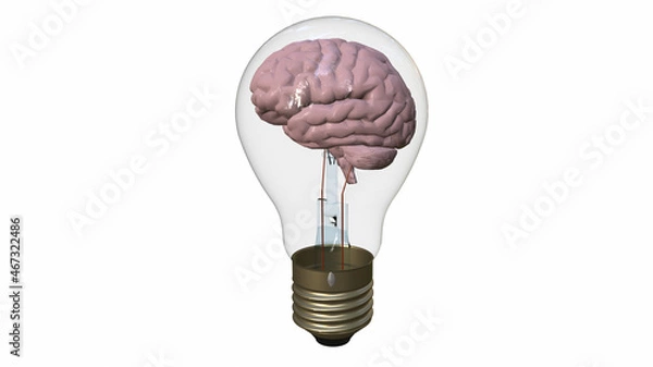 Fototapeta The brain in the bulb. Rendering in 3D.