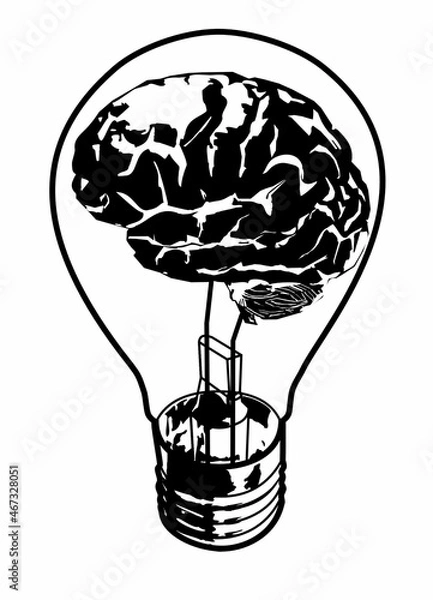 Fototapeta The brain in the bulb. Rendering in 3D.