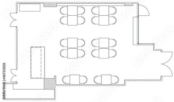 Fototapeta Architectural small cafe top view plan Vector.