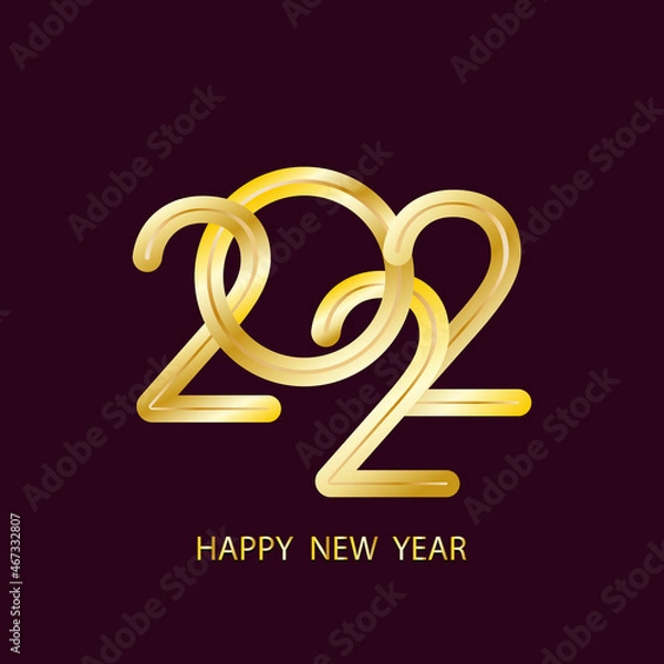 Fototapeta Happy new year 2022 background. Holiday greeting card design. Banner on dark paper with golden text 2022. Vector illustration