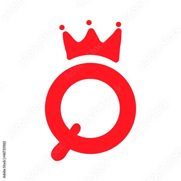 Fototapeta Queen of Hearts Vector Illustration. a red q with a crown at the top and a red heart at the bottom. for posters and t shirts