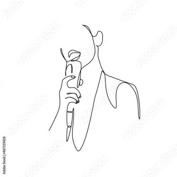 Fototapeta continuous drawing of a single line silhouette of a woman with a microphone in her hand in a minimalist style