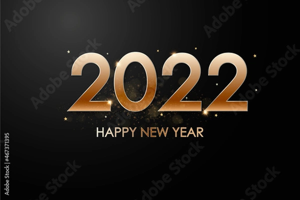 Obraz Happy new year 2022. Luxurious white numbers and gold splash. Greeting card design template. Party poster, banner for invitation gold glittering stars confetti glitter decoration. Vector background