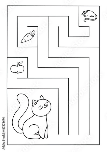 Obraz Coloring page with a logical educational game maze for the youngest children, vector illustration.