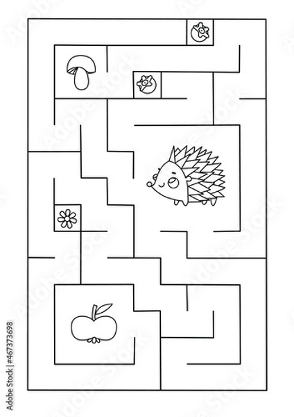 Obraz Coloring page with a logical educational game maze for the children, vector illustration.