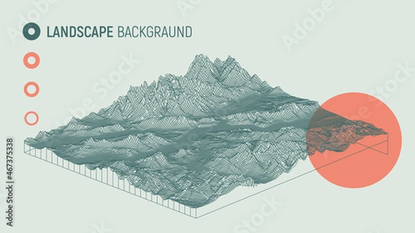 Fototapeta Abstract landscape background. Mesh structure. Polygonal wireframe background. 3d isometric vector illustration