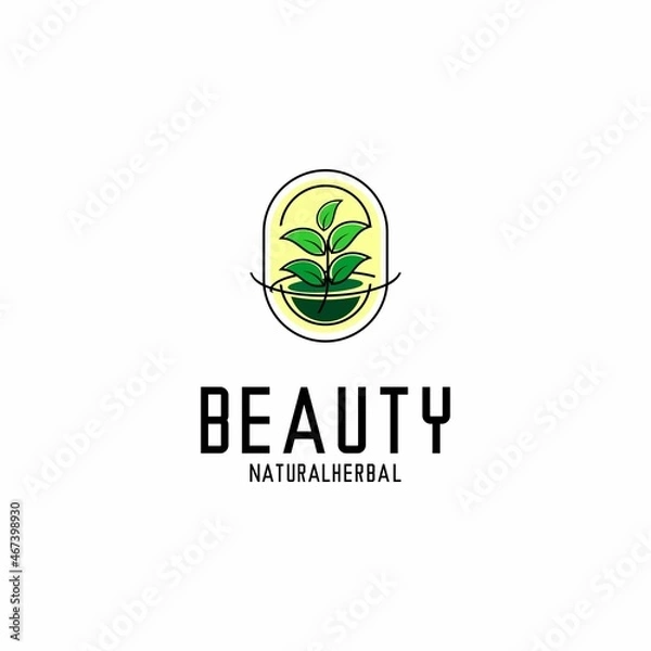 Fototapeta herbal logo illustration vector, green leaf vector