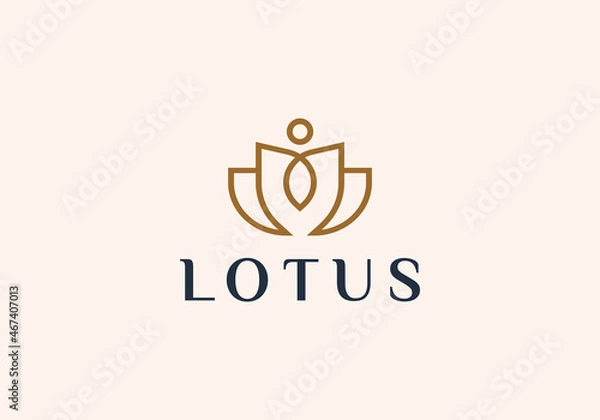 Obraz Luxury elegant lotus flower logo linear line art monogram style. Flower symbol. Beauty, spa, salon, cosmetics or boutique logo and more business.
