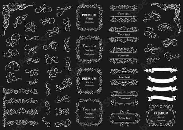 Fototapeta Decorative swirls or scrolls, vintage frames , flourishes, labels and dividers. Retro vector illustration