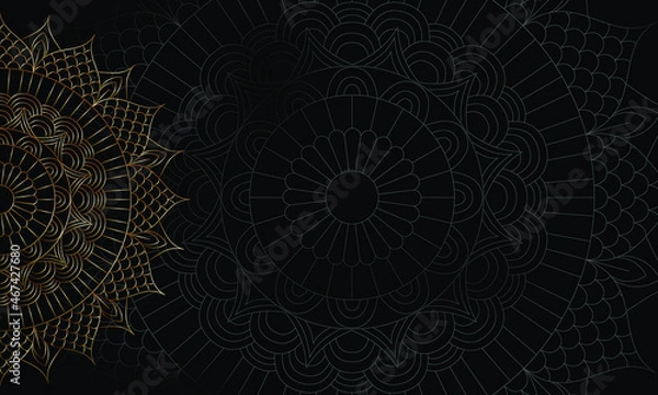 Fototapeta Dreamy gold background with mandala pattern. Vector background for yoga, meditation poster. Beautiful vector pattern with ornament mandala. Can be used to print on the phone, to create a poster.