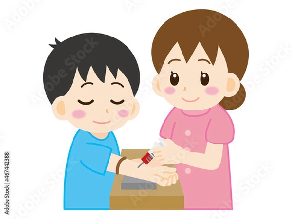 Obraz 血液検査で採血をする男の子＿ベクター